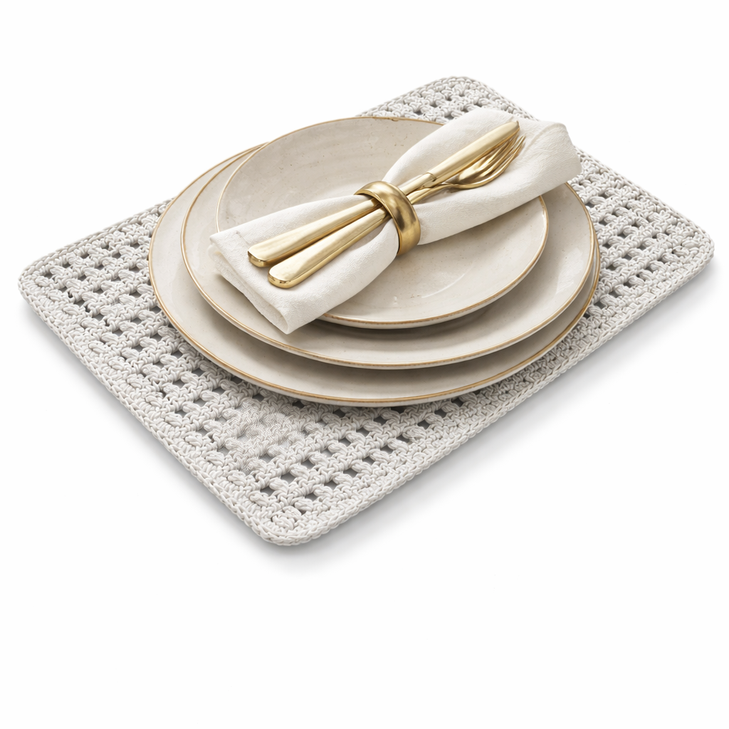 Örgü Dikdörtgen Amerikan Servis(Beyaz)