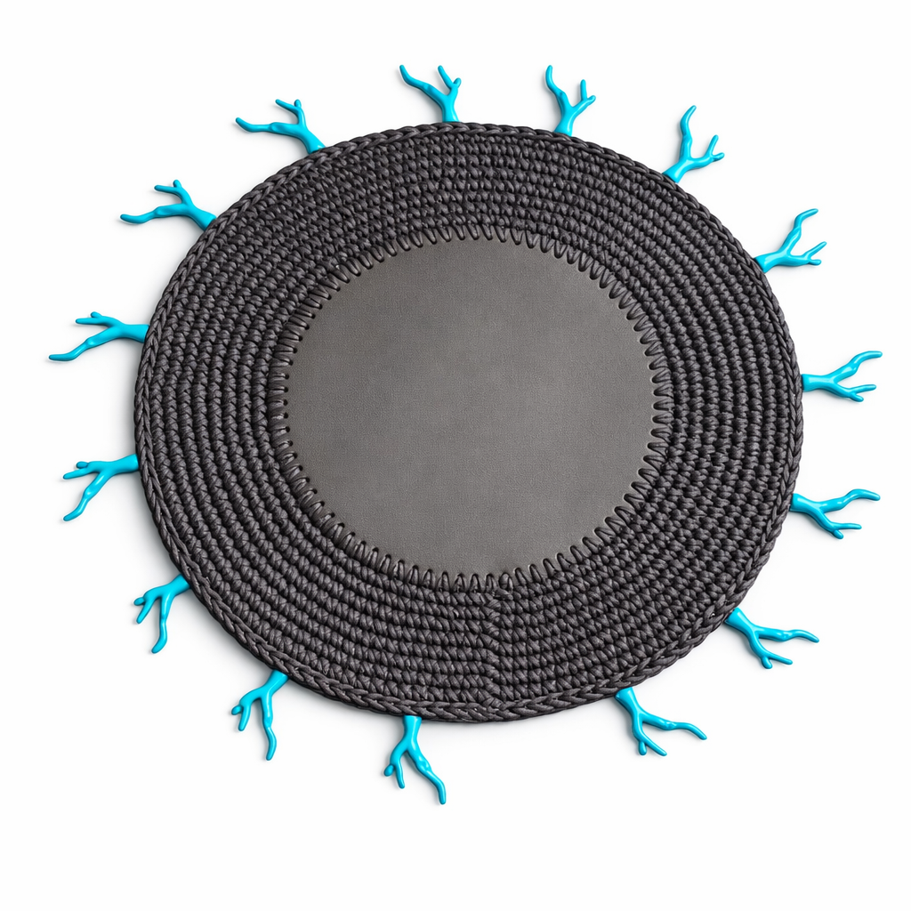 Turkuaz Mercan Detaylı Örgü Yuvarlak Amerikan Servis(Kahverengi)