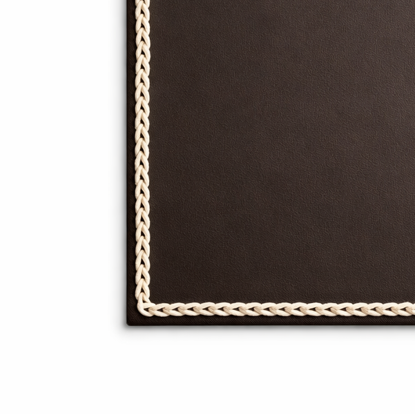 Örgü Biyeli Deri Dikdörtgen Amerikan Servis(Kahverengi)