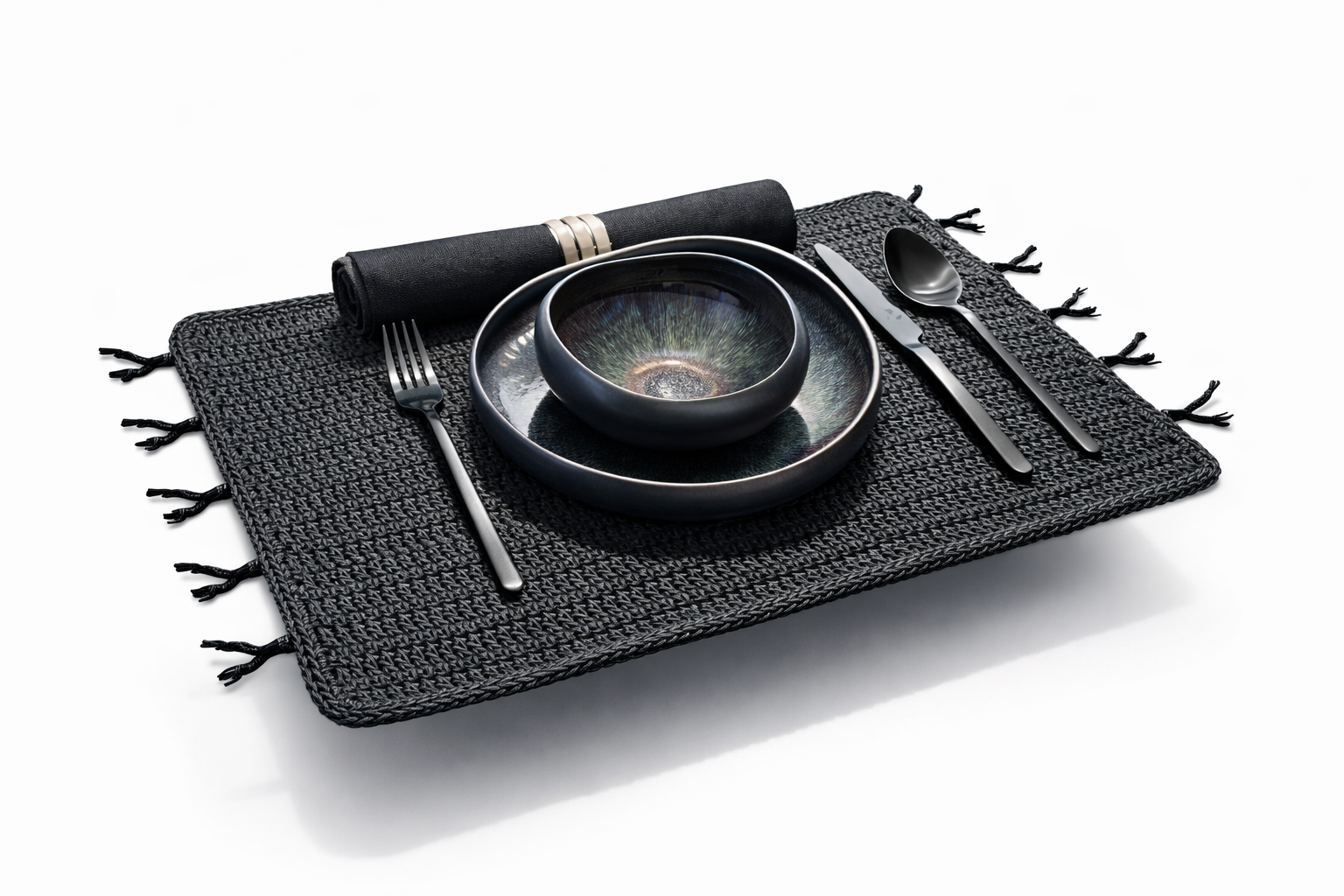 Dikdörtgen Örgü Amerikan Servis(Siyah)