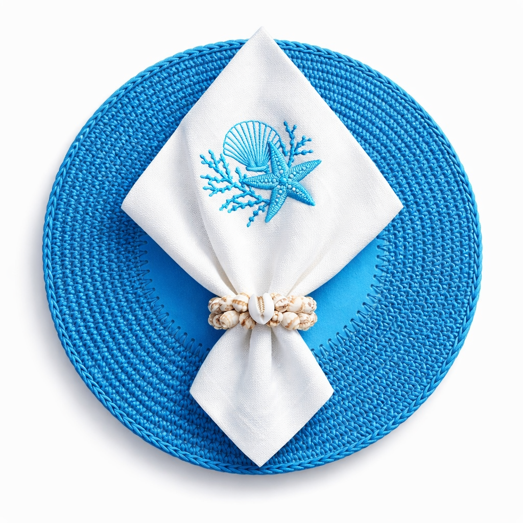 Örgü Yuvarlak Amerikan Servis(Mavi)