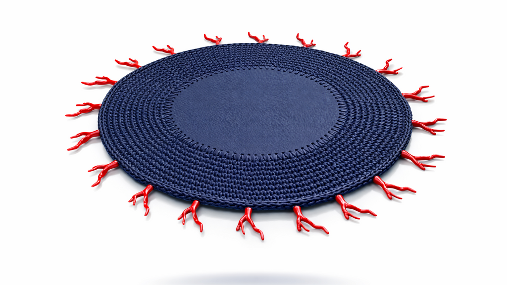 Kırmızı Mercan Detaylı Örgü Yuvarlak Amerikan Servis(Lacivert)