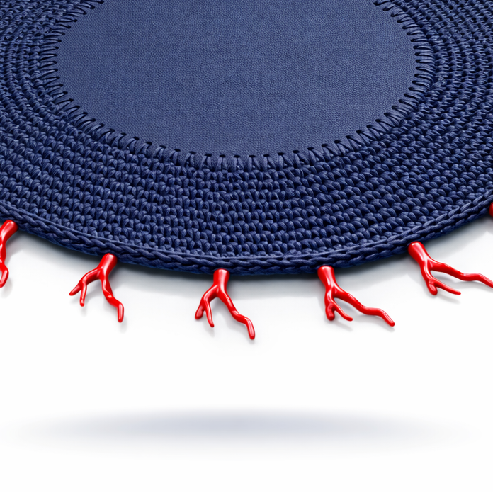 Kırmızı Mercan Detaylı Örgü Yuvarlak Amerikan Servis(Lacivert)