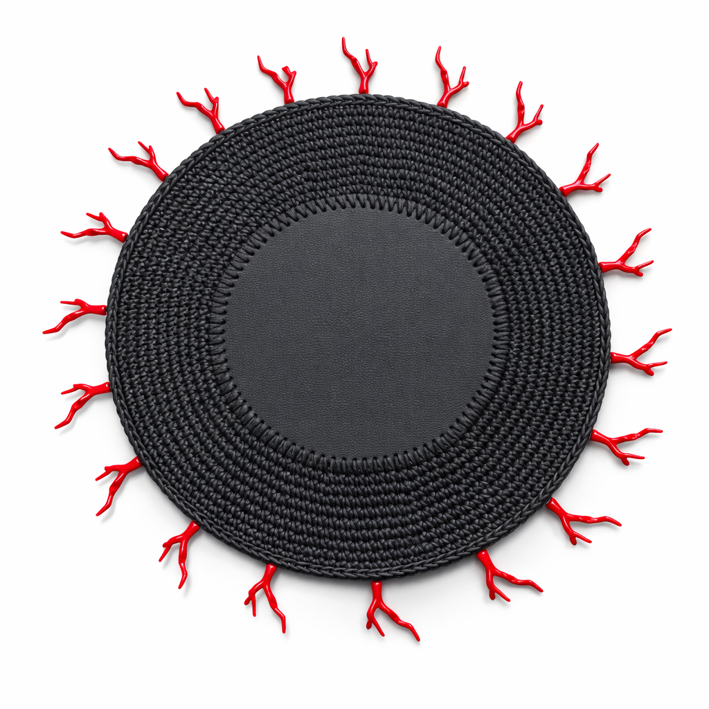 Kırmızı Mercan Detaylı Örgü Yuvarlak Amerikan Servis(Siyah)