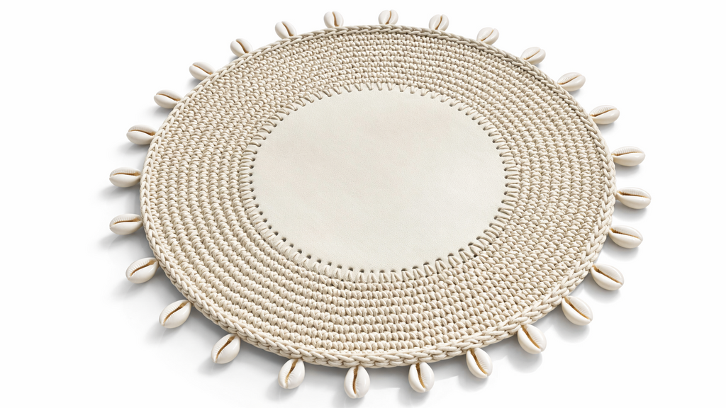 Deniz Kabuğu Detaylı Örgü Yuvarlak Amerikan Servis(Krem)