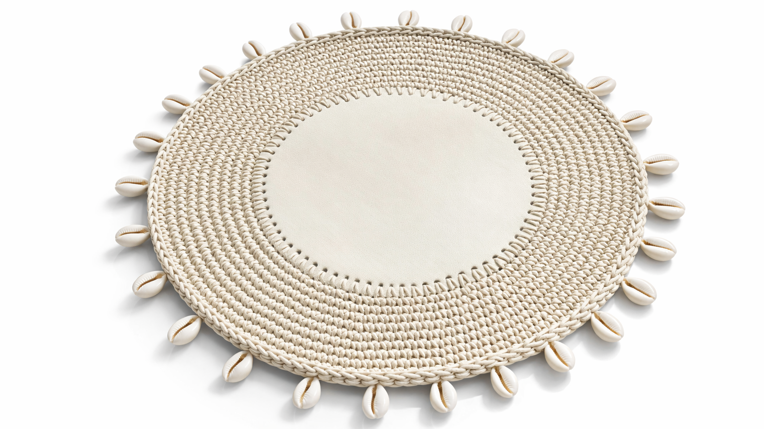 Deniz Kabuğu Detaylı Örgü Yuvarlak Amerikan Servis(Krem)