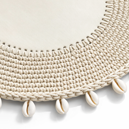 Deniz Kabuğu Detaylı Örgü Yuvarlak Amerikan Servis(Krem)