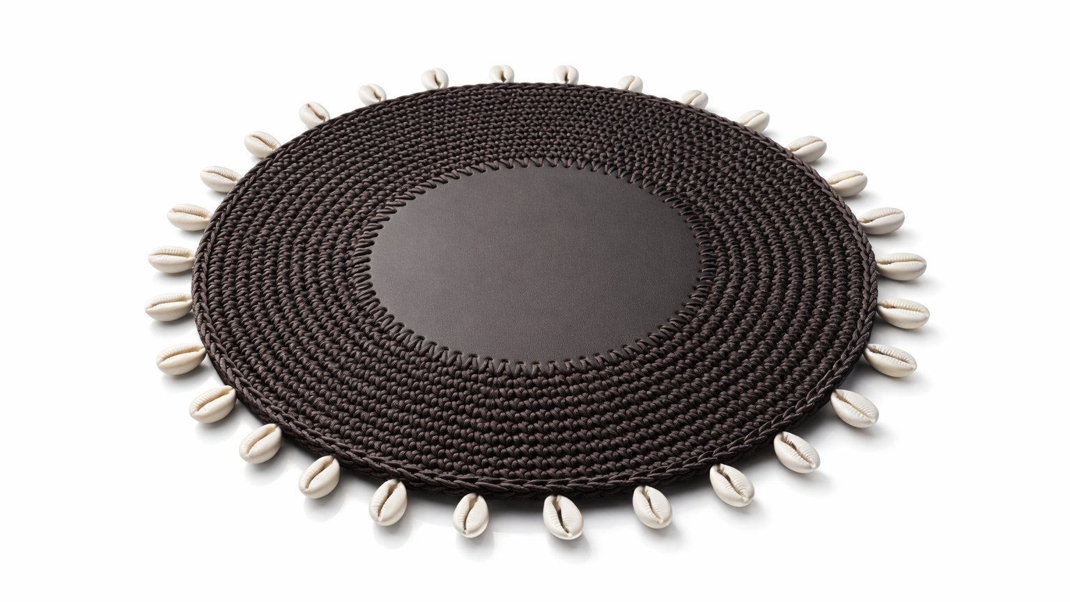 Deniz Kabuğu Detaylı Örgü Yuvarlak Amerikan Servis(Kahverengi)