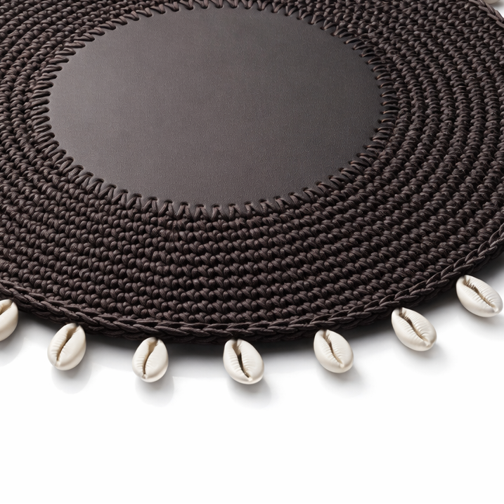 Deniz Kabuğu Detaylı Örgü Yuvarlak Amerikan Servis(Kahverengi)