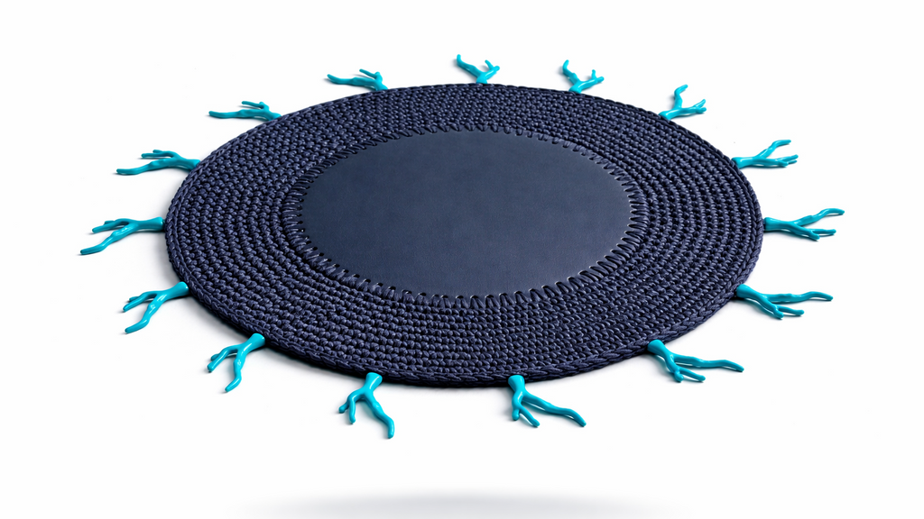 Turkuaz Mercan Detaylı Örgü Yuvarlak Amerikan Servis(Lacivert)