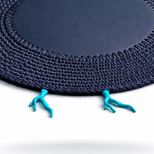 Turkuaz Mercan Detaylı Örgü Yuvarlak Amerikan Servis(Lacivert)