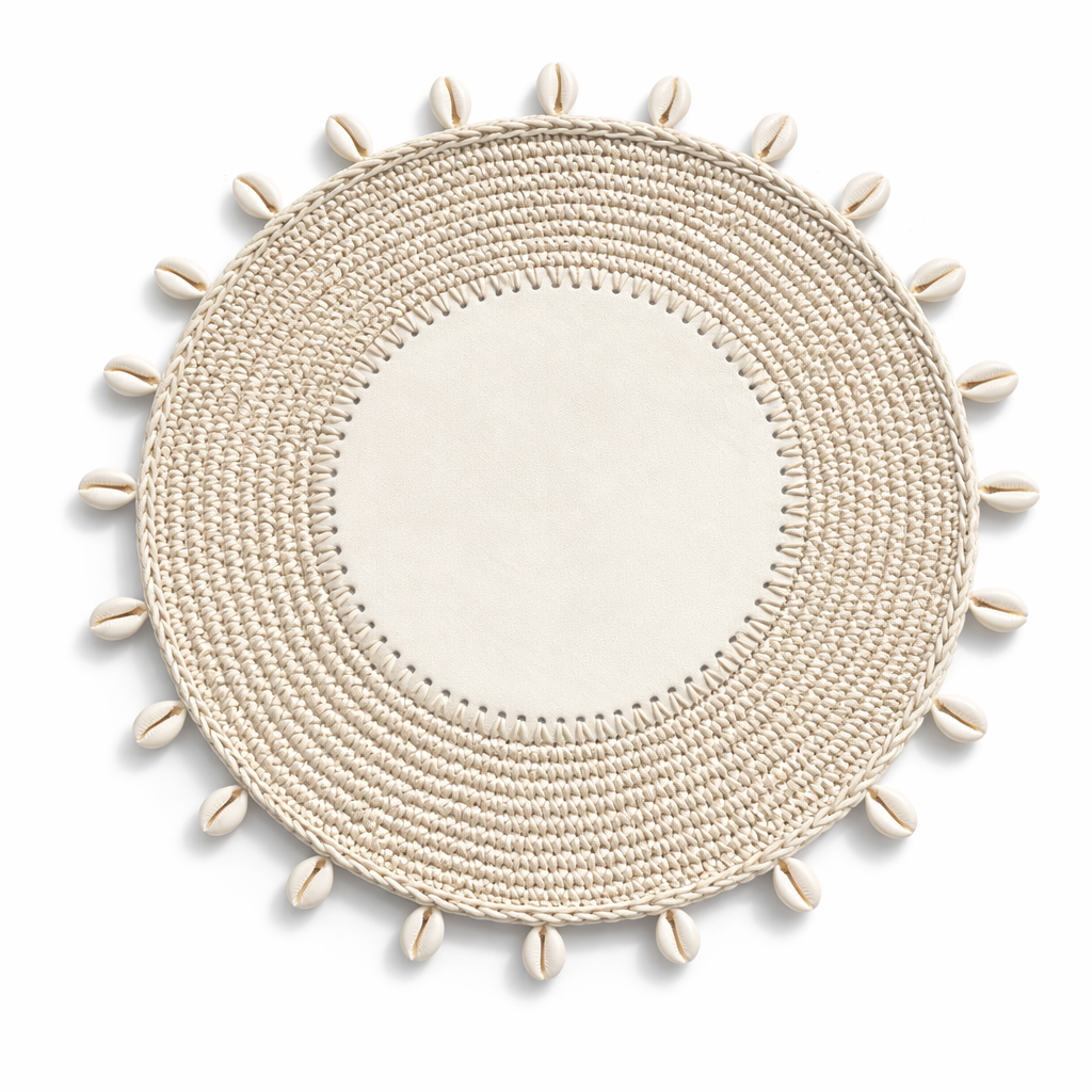 Deniz Kabuğu Detaylı Örgü Yuvarlak Amerikan Servis(Krem)