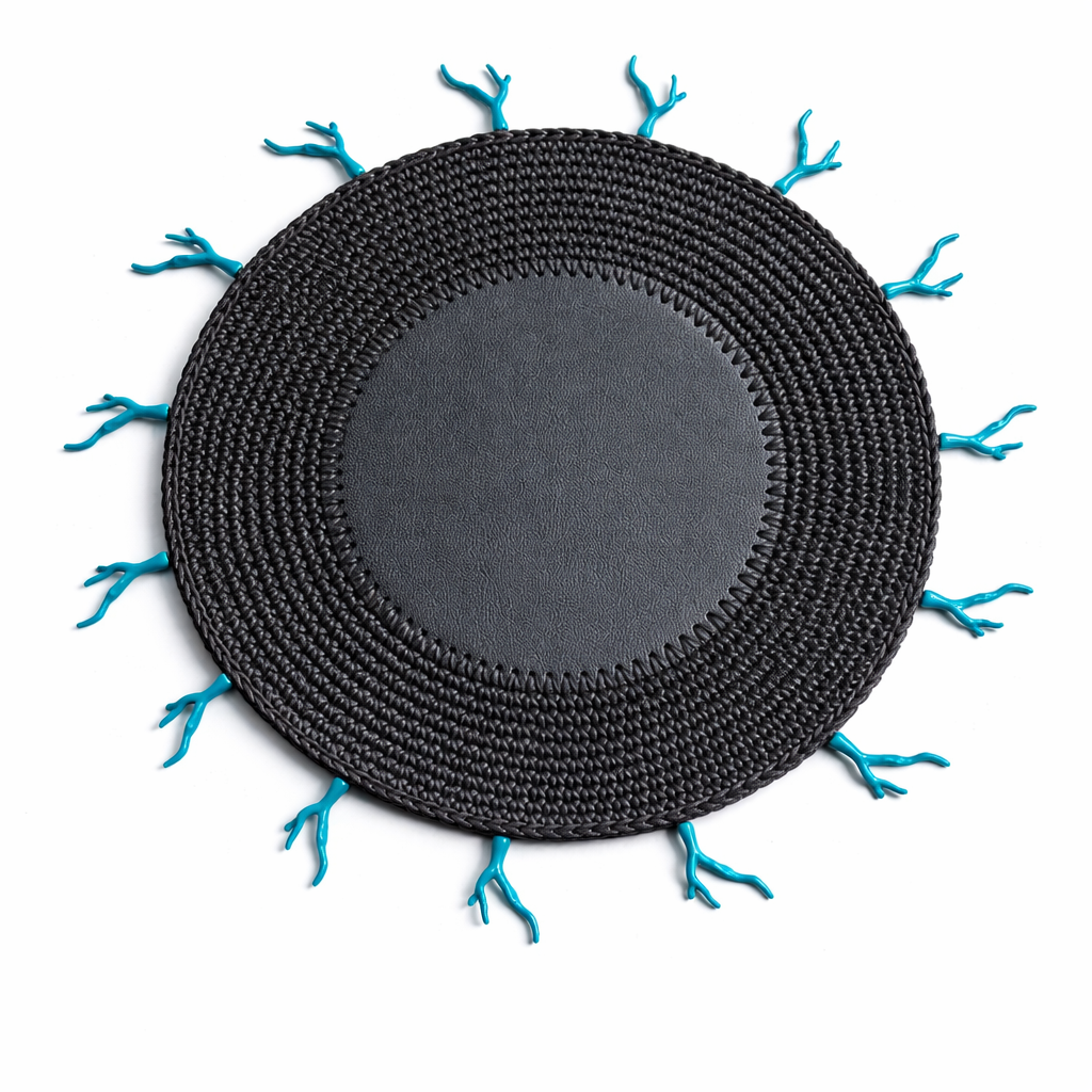 Turkuaz Mercan Detaylı Örgü Yuvarlak Amerikan Servis(Siyah)