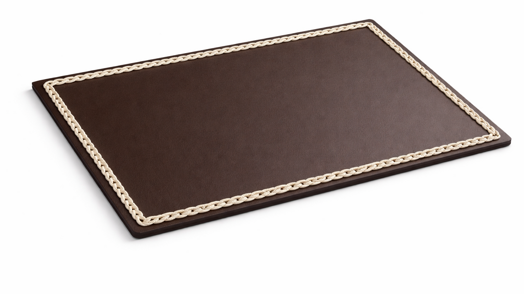 Örgü Biyeli Deri Dikdörtgen Amerikan Servis(Kahverengi)