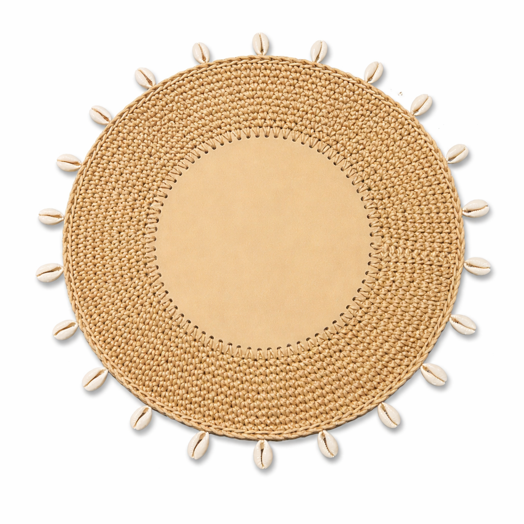 Deniz Kabuğu Detaylı Örgü Yuvarlak Amerikan Servis(Bej)