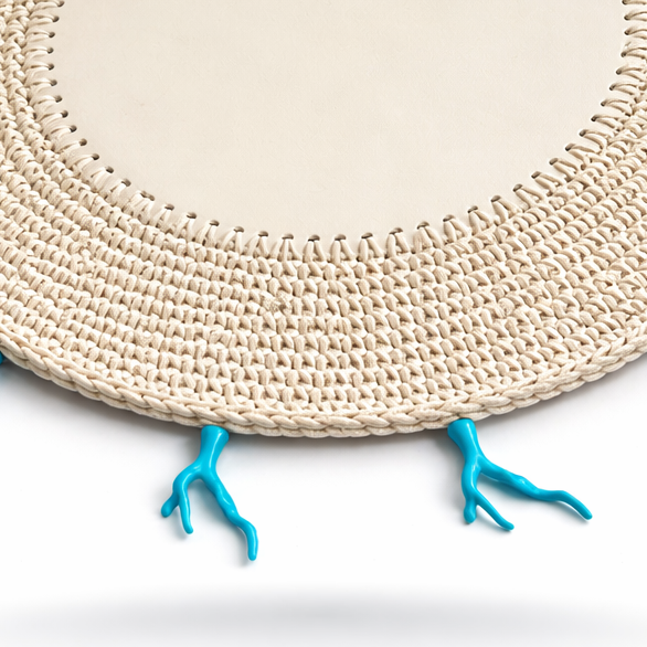 Turkuaz Mercan Detaylı Örgü Yuvarlak Amerikan Servis(Krem)