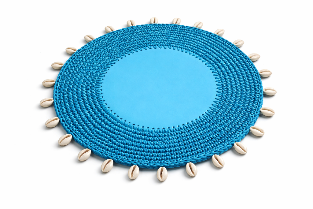 Deniz Kabuğu Detaylı Örgü Yuvarlak Amerikan Servis(Mavi)