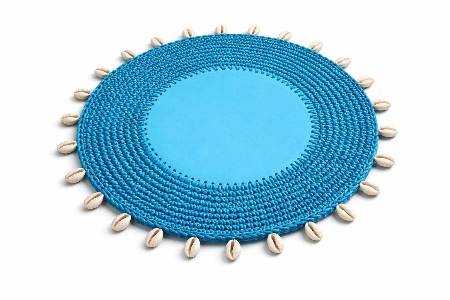 Deniz Kabuğu Detaylı Örgü Yuvarlak Amerikan Servis(Mavi)