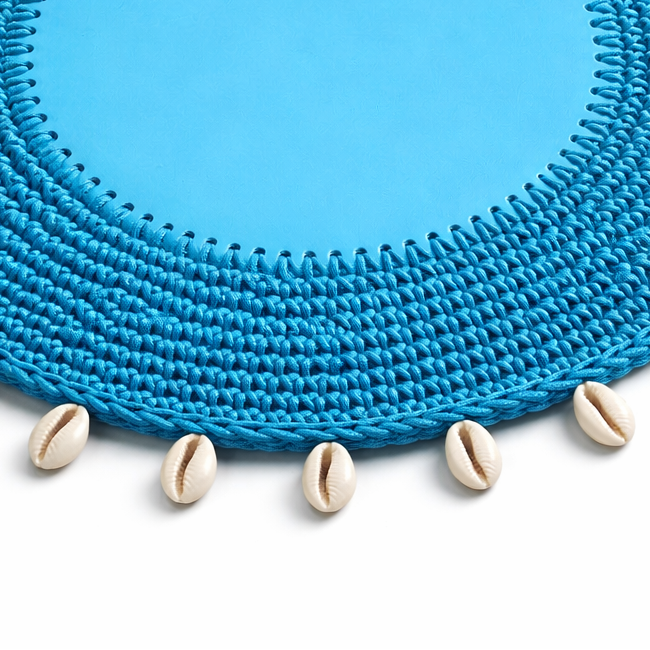 Deniz Kabuğu Detaylı Örgü Yuvarlak Amerikan Servis(Mavi)