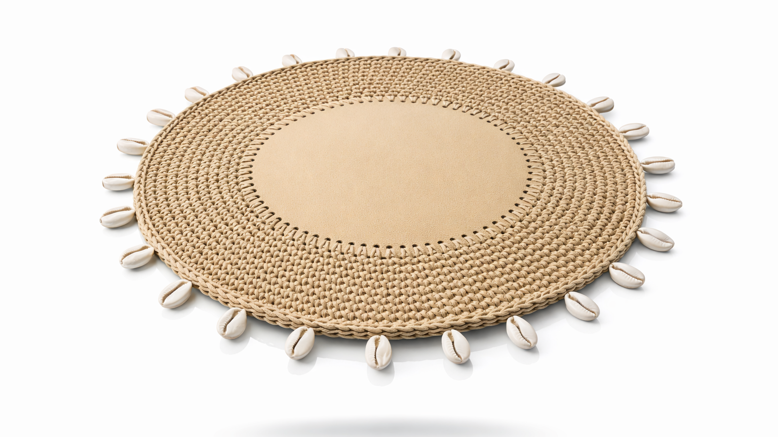 Deniz Kabuğu Detaylı Örgü Yuvarlak Amerikan Servis(Bej)