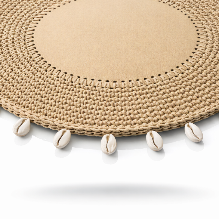 Deniz Kabuğu Detaylı Örgü Yuvarlak Amerikan Servis(Bej)