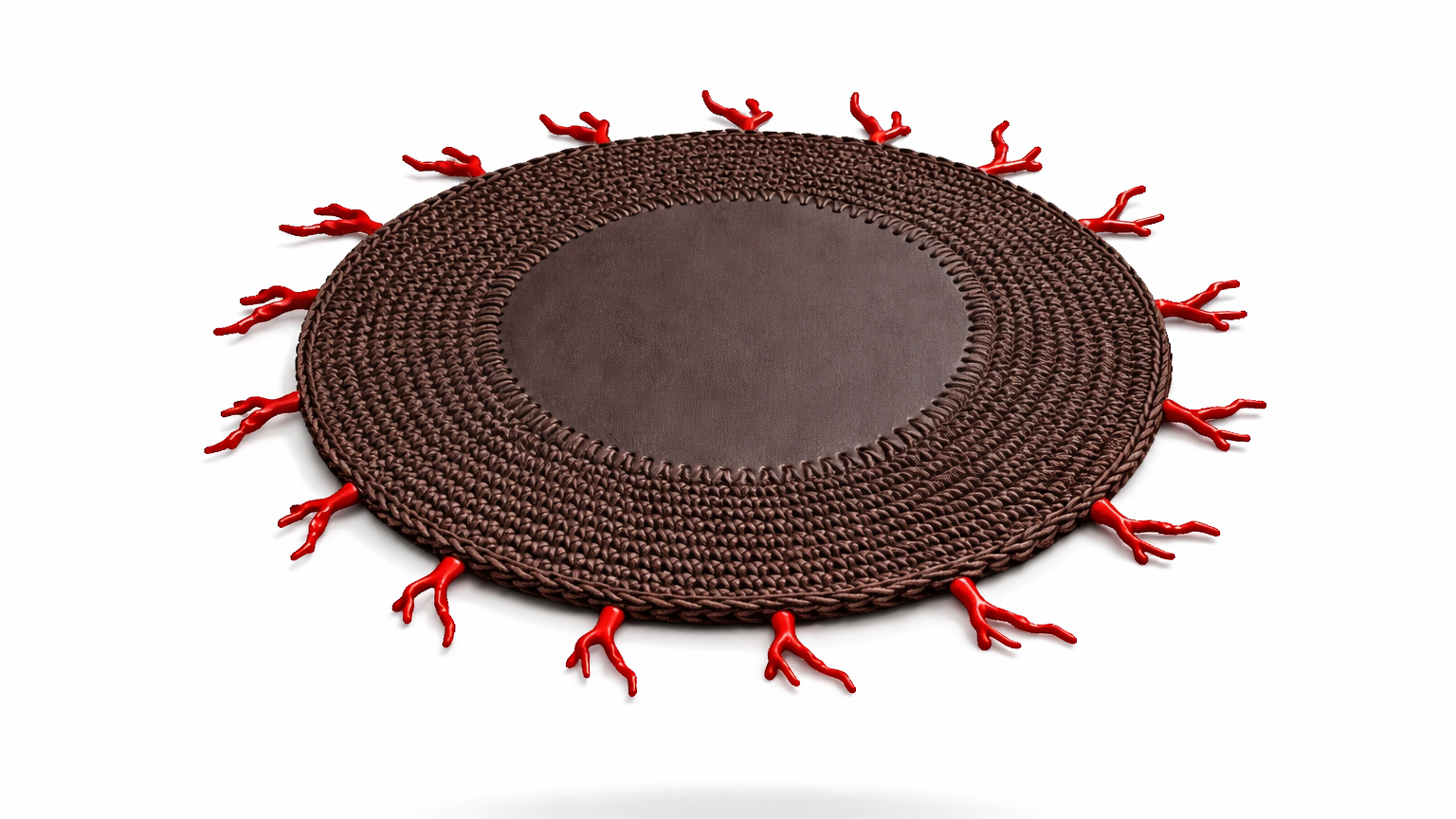 Kırmızı Mercan Detaylı Örgü Yuvarlak Amerikan Servis(Kahverengi)