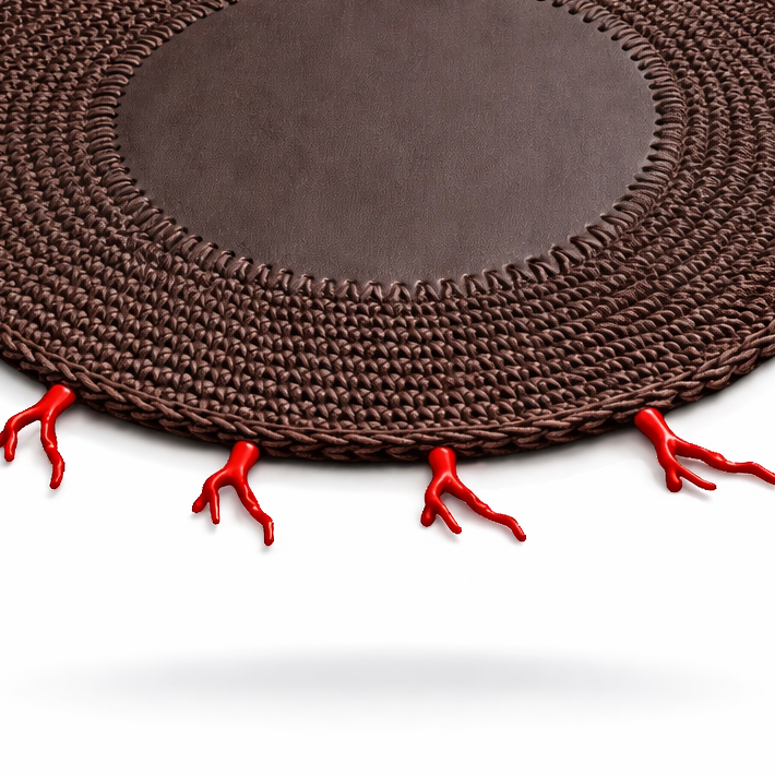 Kırmızı Mercan Detaylı Örgü Yuvarlak Amerikan Servis(Kahverengi)