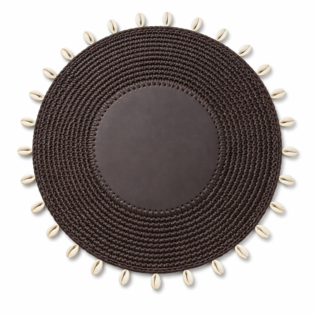 Deniz Kabuğu Detaylı Örgü Yuvarlak Amerikan Servis(Kahverengi)