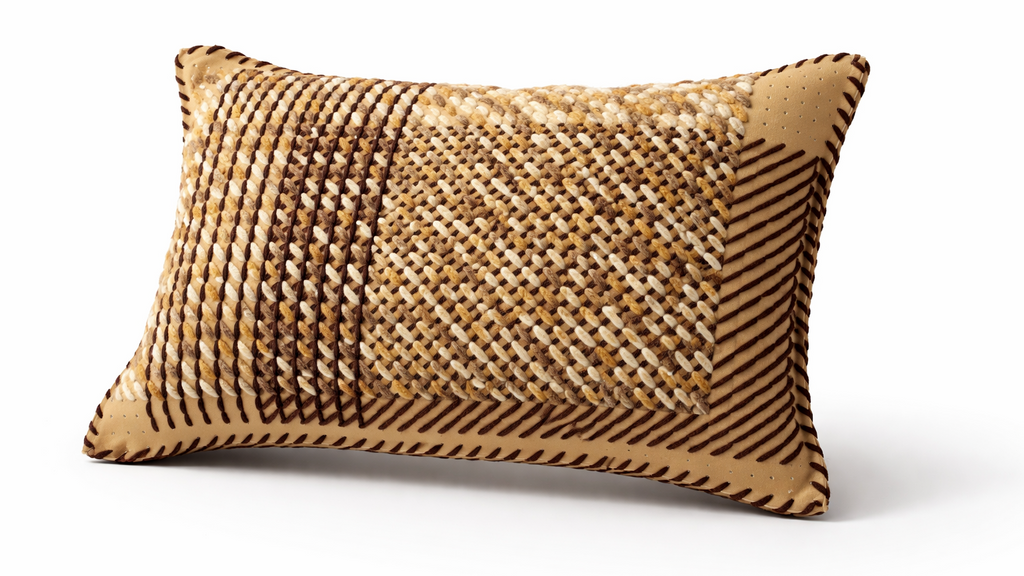 Deri Detaylı Doğal Tonlarda Dekoratif Kırlent