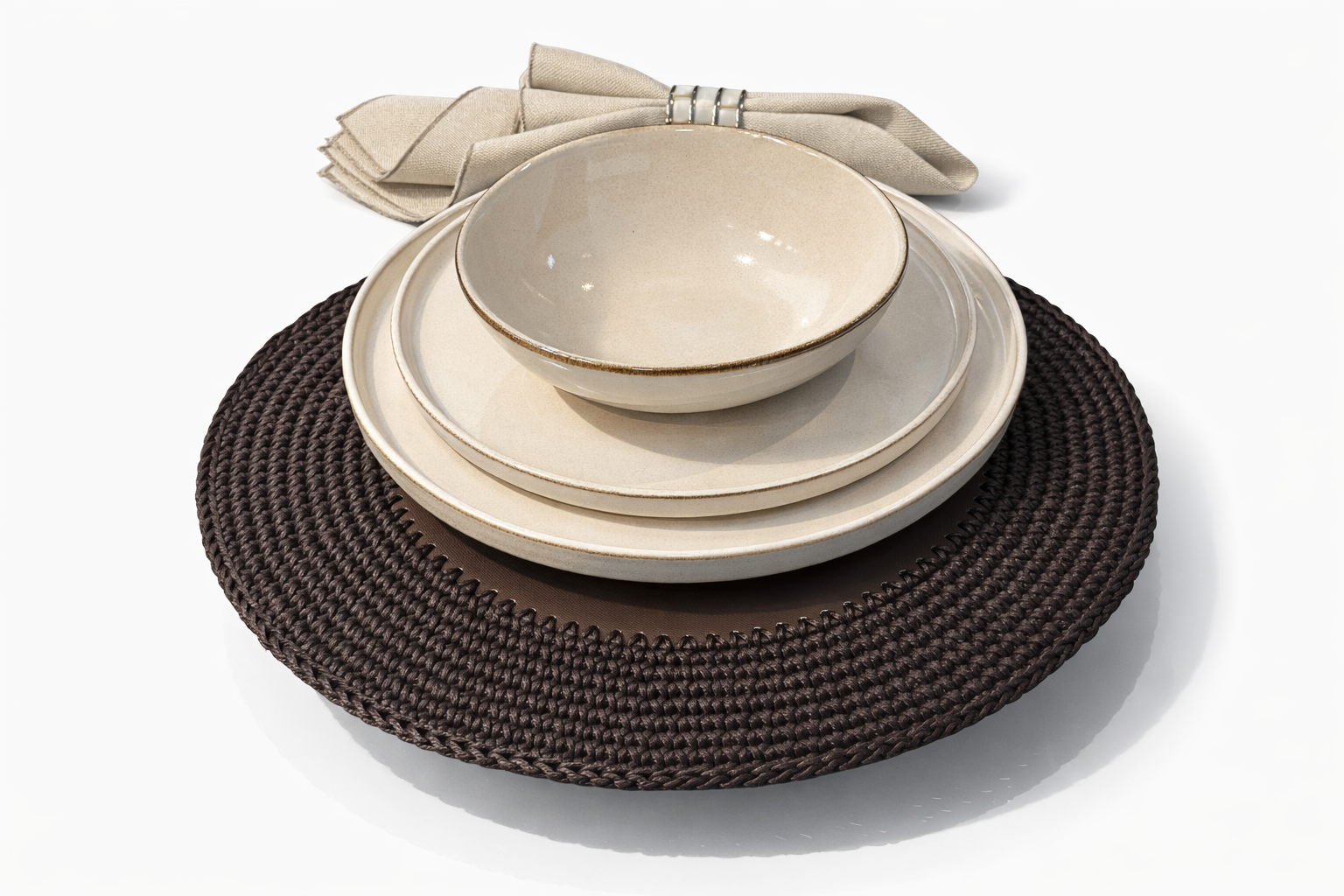 Örgü Yuvarlak Amerikan Servis(Kahverengi)