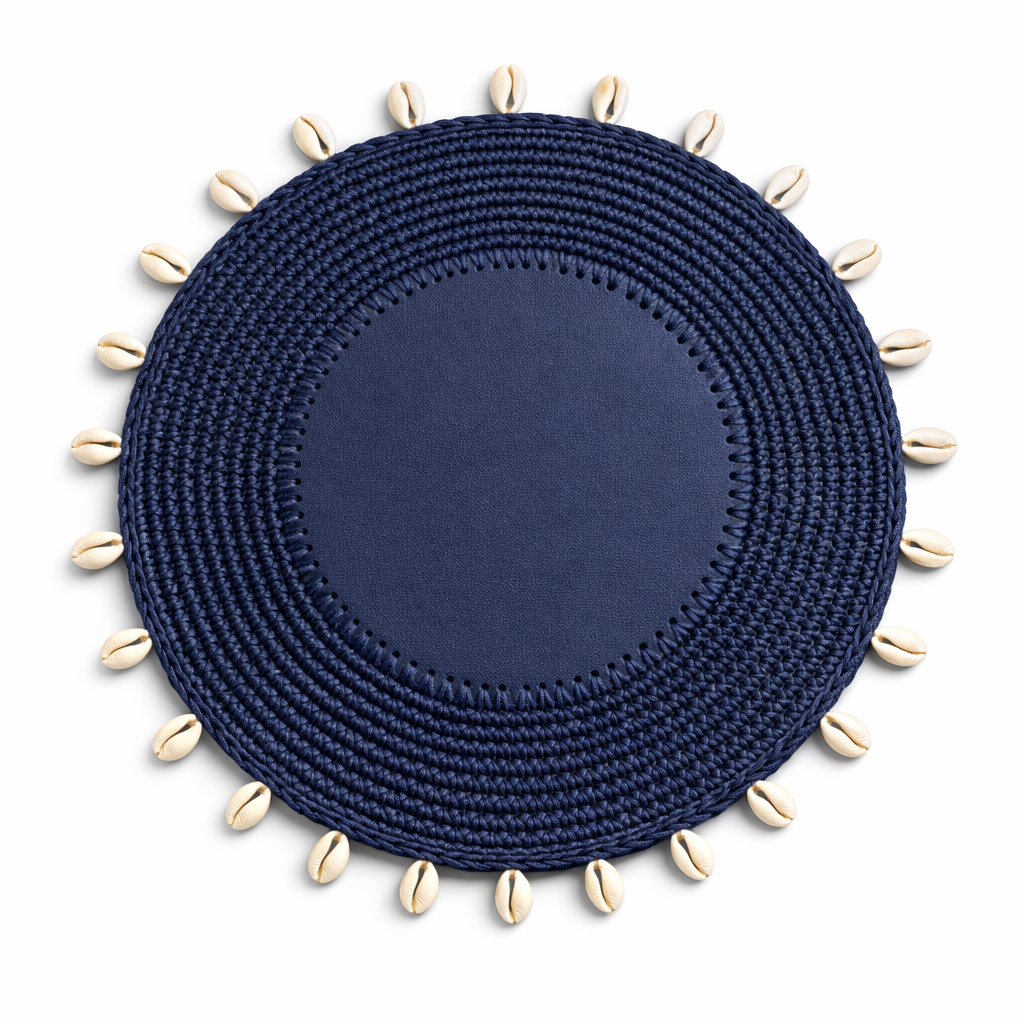 Deniz Kabuğu Detaylı Örgü Yuvarlak Amerikan Servis(Lacivert)