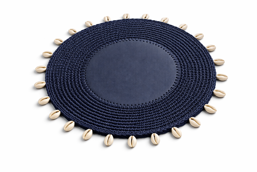 Deniz Kabuğu Detaylı Örgü Yuvarlak Amerikan Servis(Lacivert)