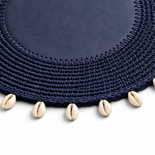 Deniz Kabuğu Detaylı Örgü Yuvarlak Amerikan Servis(Lacivert)