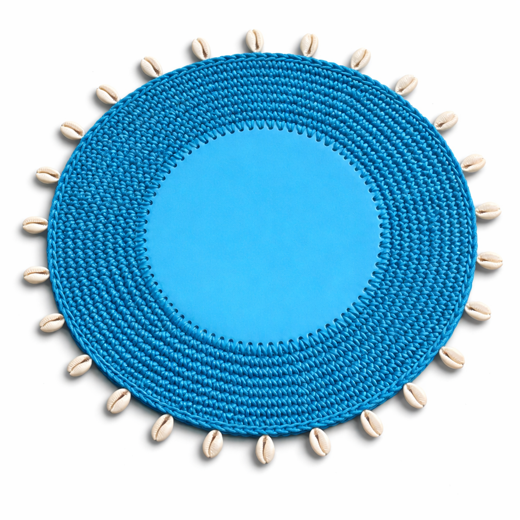 Deniz Kabuğu Detaylı Örgü Yuvarlak Amerikan Servis(Mavi)