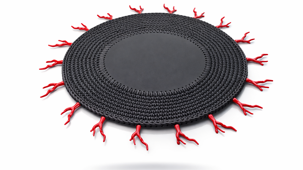 Kırmızı Mercan Detaylı Örgü Yuvarlak Amerikan Servis(Siyah)